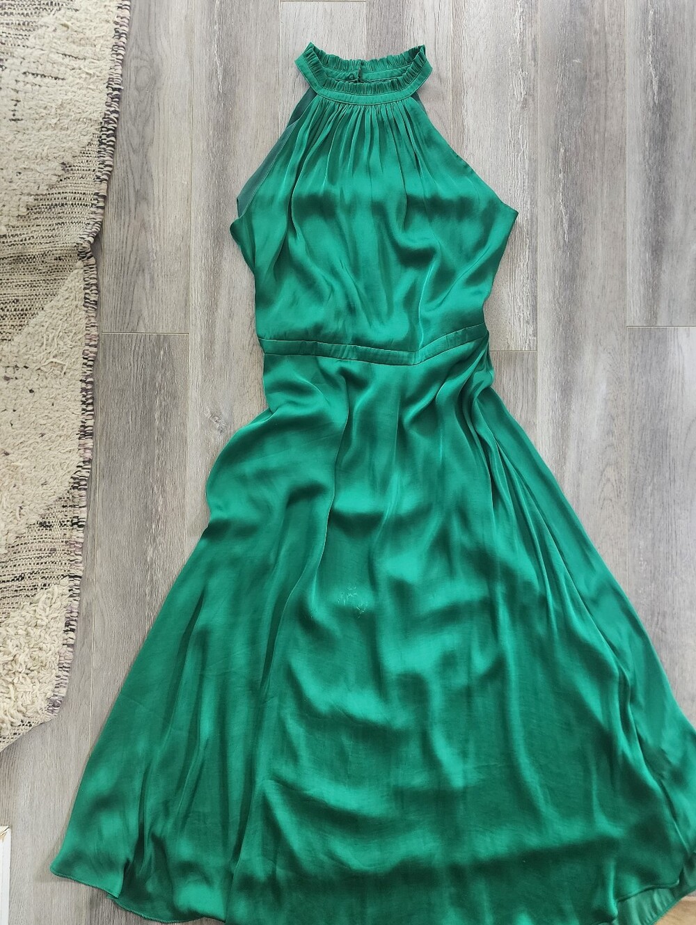 Banana Republic Emerald Green Soft Satin Midi Halter Dress 10T Tall - Picture 1 of 10